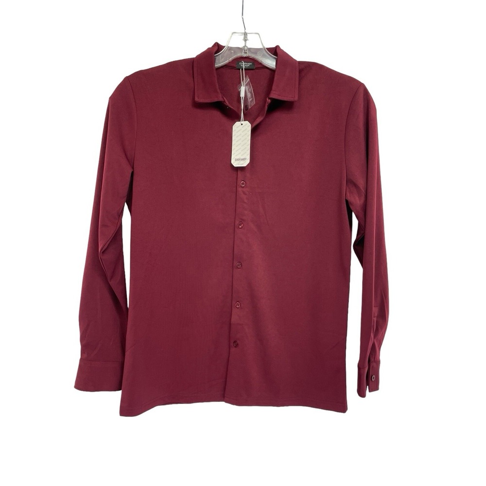 COOFANDY Mens Sz Small Maroon Button Up L/S Shirt (T39) NWTs